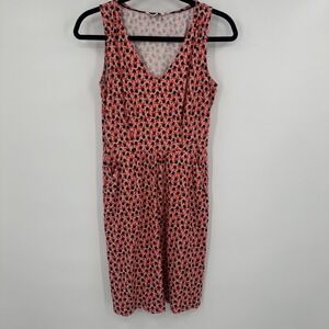 Boden Dress Womens 2R Pink Red Blue Floral Sleeveless Midi Summer Pockets V Neck